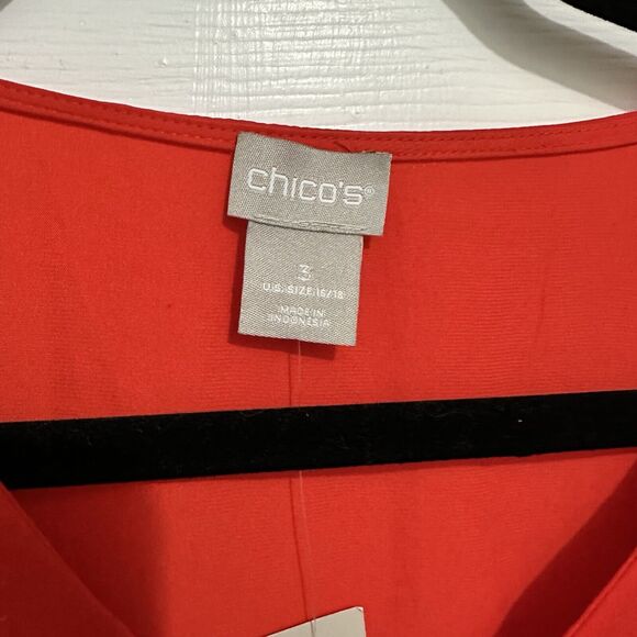 Chico's Persimmon Orange Red Tie Sleeve Top New Size XL 3 - Picture 2 of 8